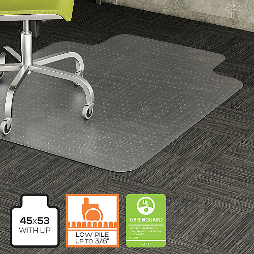 Lorell Wide Lip Low-pile Chairmat Carpeted Floor - 53" Length x 45" Width x 0.122" Thickness - Lip Size 12" Length x 25" Width - Vinyl - Clear - 1 Each (LLR69158)