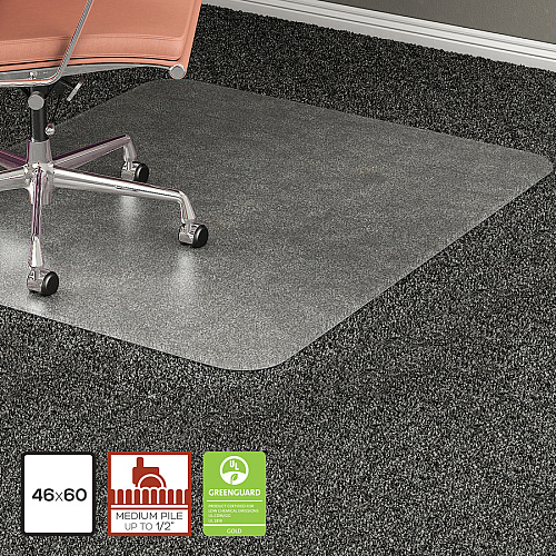 Lorell Plush-pile Chairmat Carpeted Floor - 60" Length x 46" Width x 0.173" Thickness - Rectangular - Vinyl - Clear - 1 Each (LLR69164)