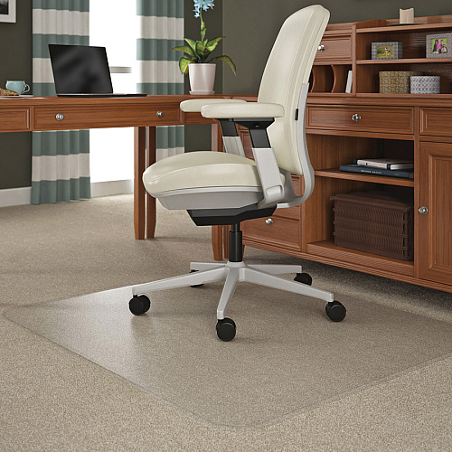 Lorell Plush-pile Chairmat Carpeted Floor - 60" Length x 46" Width x 0.173" Thickness - Rectangular - Vinyl - Clear - 1 Each (LLR69164)