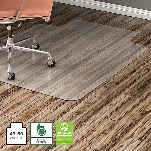 Lorell Wide Lip Chairmat Hard Floor, Wood Floor, Vinyl Floor, Tile Floor - 60" Length x 46" Width x 0.095" Thickness - Lip Size 12" Length x 25" Width - Vinyl - Clear - 1 Each (LLR69168)