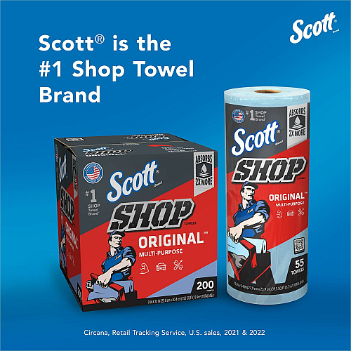 Scott Original Shop Towels Fresh - 9.40" Width x 11" Length - 55 Sheets/Roll - Blue - 1 Roll (75147)