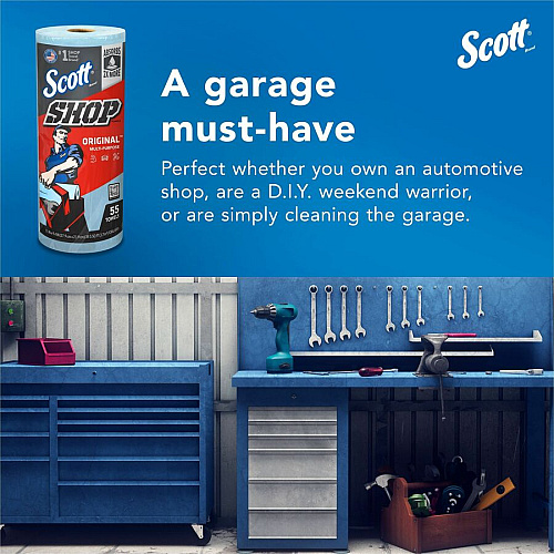 Scott Original Shop Towels Fresh - 9.40" Width x 11" Length - 55 Sheets/Roll - Blue - 1 Roll (75147)