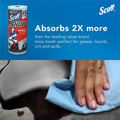 Scott Original Shop Towels Fresh - 9.40" Width x 11" Length - 55 Sheets/Roll - Blue - 1 Roll (75147)
