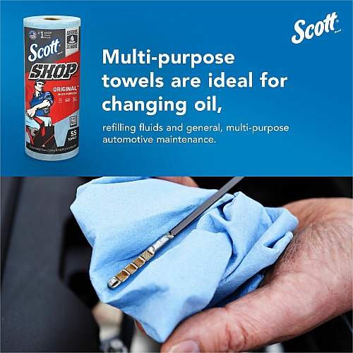 Scott Original Shop Towels Fresh - 9.40" Width x 11" Length - 55 Sheets/Roll - Blue - 1 Roll (75147)