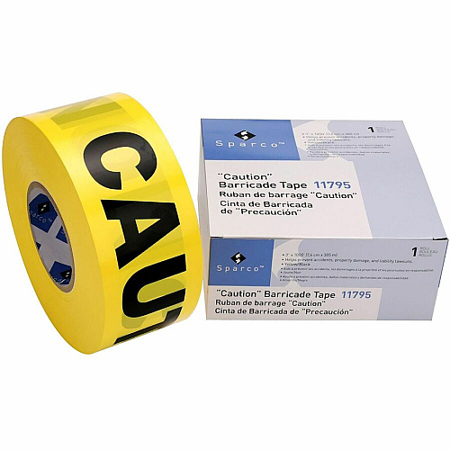 Sparco Caution Barricade Tape 1000 ft Yellow Attachment - Black - 1 Roll (11795)
