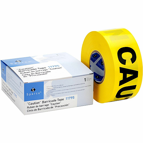 Sparco Caution Barricade Tape 1000 ft Yellow Attachment - Black - 1 Roll (11795)