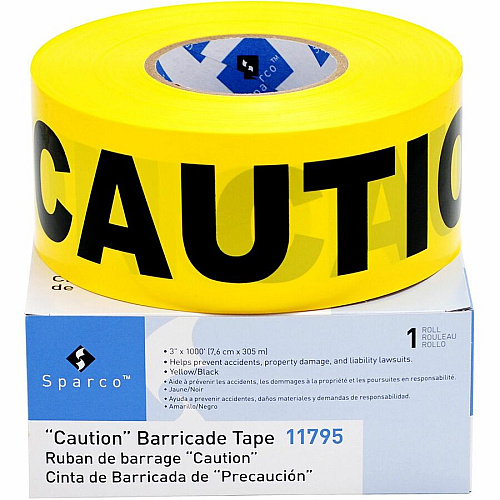 Sparco Caution Barricade Tape 1000 ft Yellow Attachment - Black - 1 Roll (11795)