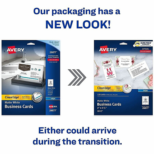 Avery&reg; Clean Edge Business Cards, 2" x 3.5" , White, 120 110 Brightness - A8 - 2" x 3 1/2" - 93 lb Basis Weight - 254 g/m² Grammage - Matte - Rounded Corner, Smooth Edge, Unperforated, Avery Clean Edge Technology, Printable, Double-sided  (28877)