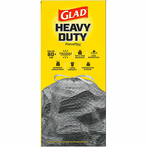 Glad ForceFlexPlus Large Drawstring Trash Bags Large Size - 30 gal Capacity - 24.88" Length x 24.02" Width - Drawstring Closure - Black - Home, Office, Can - 25/Box - 1 Each (70359)