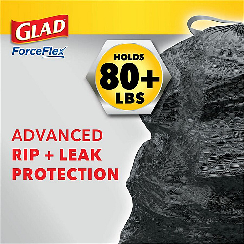 Glad ForceFlexPlus Large Drawstring Trash Bags Large Size - 30 gal Capacity - 24.88" Length x 24.02" Width - Drawstring Closure - Black - Home, Office, Can - 25/Box - 1 Each (70359)