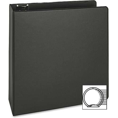 Business Source Basic Round-ring Binder 3" Binder Capacity - Letter - 8 1/2" x 11" Sheet Size - 3 Ring(s) - Fastener(s): Round Ring - Pocket(s): Inside Front & Back - Vinyl - Black - 1.20 lb - Exposed Rivet, Non Locking Mechanism, Sheet Lifter, (BSN09978)