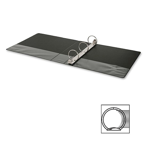 Business Source Basic Round-ring Binder 2" Binder Capacity - Letter - 8 1/2" x 11" Sheet Size - 3 Ring(s) - Fastener(s): Round Ring - Pocket(s): Inside Front & Back - Vinyl - Black - 1 lb - Recycled - Exposed Rivet, Non Locking Mechanism, Open  (BSN09977)