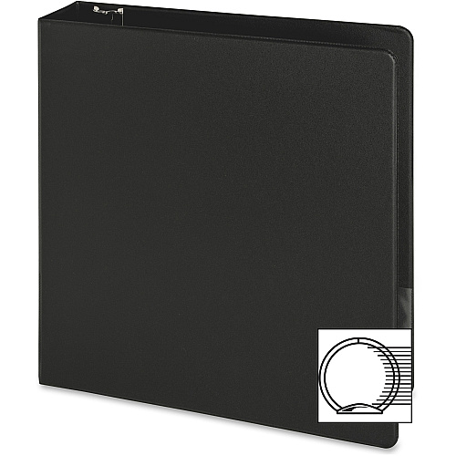 Business Source Basic Round-ring Binder 2" Binder Capacity - Letter - 8 1/2" x 11" Sheet Size - 3 Ring(s) - Fastener(s): Round Ring - Pocket(s): Inside Front & Back - Vinyl - Black - 1 lb - Recycled - Exposed Rivet, Non Locking Mechanism, Open  (BSN09977)