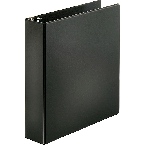 Business Source Basic Round-ring Binder 2" Binder Capacity - Letter - 8 1/2" x 11" Sheet Size - 3 Ring(s) - Fastener(s): Round Ring - Pocket(s): Inside Front & Back - Vinyl - Black - 1 lb - Recycled - Exposed Rivet, Non Locking Mechanism, Open  (BSN09977)