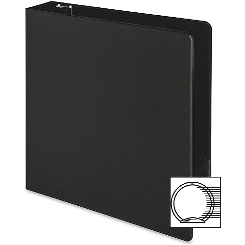 Business Source Basic Round-ring Binder 2" Binder Capacity - Letter - 8 1/2" x 11" Sheet Size - 3 Ring(s) - Fastener(s): Round Ring - Pocket(s): Inside Front & Back - Vinyl - Black - 1 lb - Recycled - Exposed Rivet, Non Locking Mechanism, Open  (BSN09977)