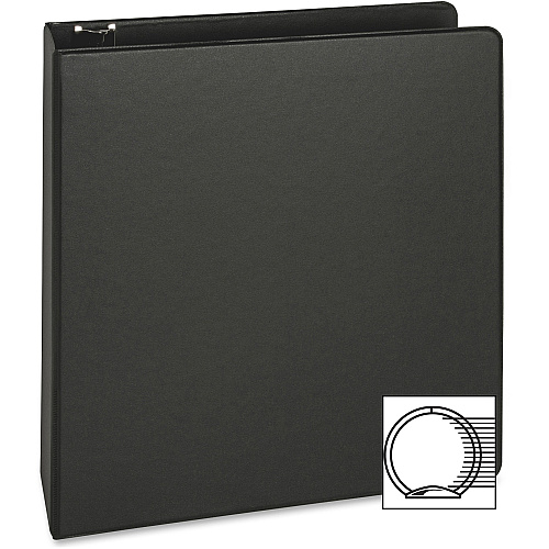 Business Source Basic Round-ring Binder 2" Binder Capacity - Letter - 8 1/2" x 11" Sheet Size - 3 Ring(s) - Fastener(s): Round Ring - Pocket(s): Inside Front & Back - Vinyl - Black - 1 lb - Recycled - Exposed Rivet, Non Locking Mechanism, Open  (BSN09977)