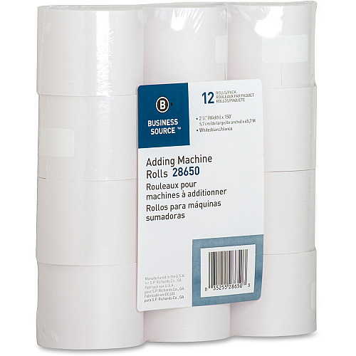 Business Source 150' Adding Machine Rolls 2 1/4" x 150 ft - Sustainable Forestry Initiative (SFI) - Lint-free - White - 12 / Pack (BSN28650)