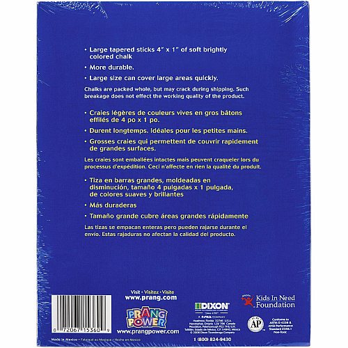 Prang Freart Oversized Chalk 4" Length x 1" Diameter - Assorted - Non-toxic - 12 / Box (15360)