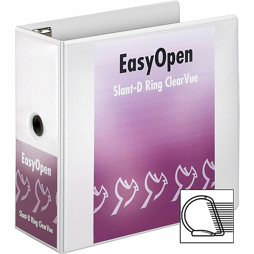 Cardinal EasyOpen Clearvue Slant D-Ring Binders 5" Binder Capacity - Letter - 8 1/2" x 11" Sheet Size - 1050 Sheet Capacity - 5 19/64" Spine Width - 3 Ring(s) - Fastener(s): D-Ring - Pocket(s): 4, Inside Front & Back - Polypropylene, Chipboard - (10350CB)