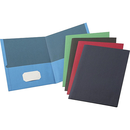 Business Source Letter Recycled Pocket Folder 8 1/2" x 11" - 100 Sheets Capacity - 2 Internal Pocket(s) - Paper - Assorted - Die-cut, Card Holder - 35% Recycled - 25 / Box (BSN78502)
