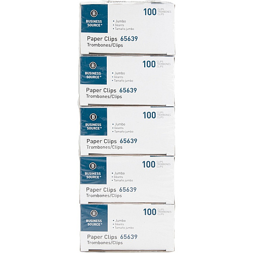 Business Source Paper Clips Jumbo - Silver - Steel - 100/Box - 10 / Pack (BSN65639)