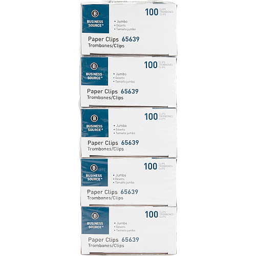 Business Source Paper Clips Jumbo - Silver - Steel - 100/Box - 10 / Pack (BSN65639)