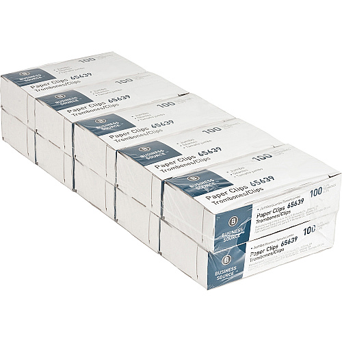 Business Source Paper Clips Jumbo - Silver - Steel - 100/Box - 10 / Pack (BSN65639)