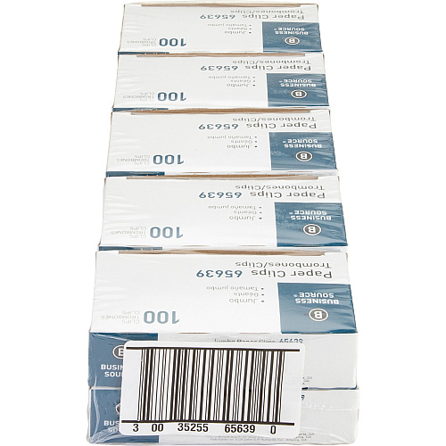 Business Source Paper Clips Jumbo - Silver - Steel - 100/Box - 10 / Pack (BSN65639)