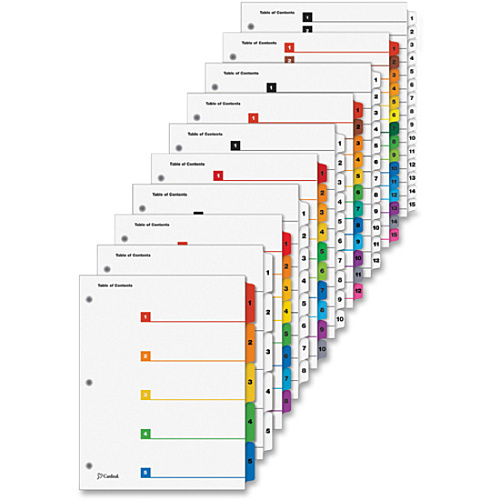 Cardinal OneStep Numbered Index System 15 x Divider(s) - Printed Tab(s) - Digit - 1-15 - 15 Tab(s)/Set - 9" Divider Width x 11" Divider Length - Letter - 8.50" Width x 11" Length - 3 Hole Punched - White Divider - White Tab(s) - Reinforced Tab,  (61513CB)