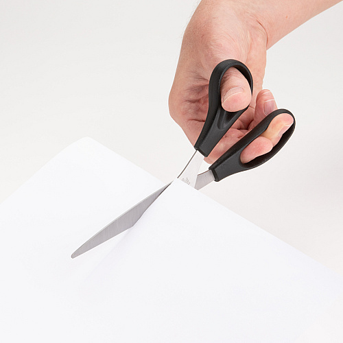 Business Source Stainless Steel Scissors 8" Overall Length - Bent-right - Stainless Steel - Black - 1 Each (BSN65647)