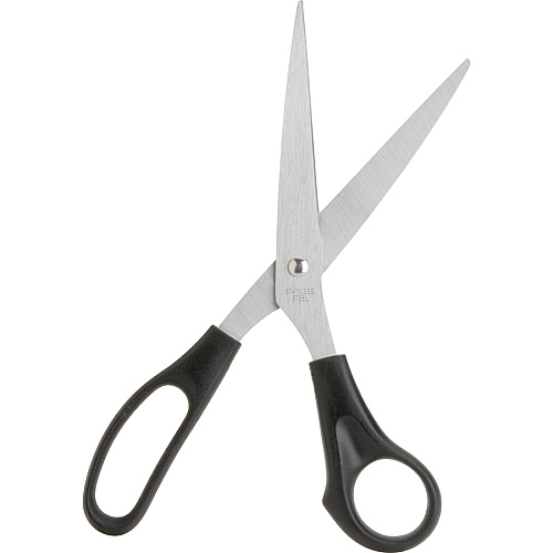 Business Source Stainless Steel Scissors 8" Overall Length - Bent-right - Stainless Steel - Black - 1 Each (BSN65647)