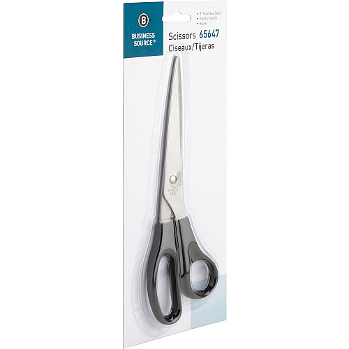 Business Source Stainless Steel Scissors 8" Overall Length - Bent-right - Stainless Steel - Black - 1 Each (BSN65647)