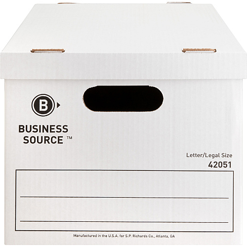 Business Source Economy Storage Box with Lid External Dimensions: 12" Width x 15" Depth x 10" Height - 350 lb - Media Size Supported: Legal, Letter - Light Duty - Stackable - White - For File - Recycled - 12 / Carton (BSN42051)