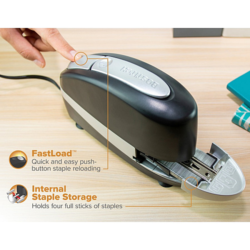 Bostitch Impulse 20 Executive Electric Stapler Staples Upto 20 Sheet - Holds Upto 210 Staple - Full Strip - Black, Silver - 1 Each (20SUITEBLK)