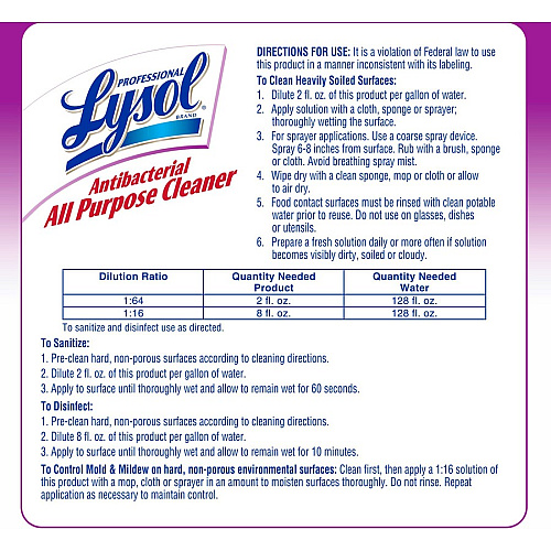 Professional Lysol Antibacterial All Purpose Cleaner Concentrate - 128 fl oz (4 quart) - Anti-bacterial, Deodorize, Disinfectant - Clear/Fluorescent Green - 1 Each (74392)