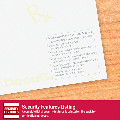 DocuGard Standard 2-part Medical Security Paper Letter - 8 1/2" x 11" - 24 lb Basis Weight - Tamper Resistant, Pantograph, Erasure Protection, Watermarked, Security Features Listing, Coin-reactive Ink, Microtext Printing, Carbonless, CMS Approved, (04544)