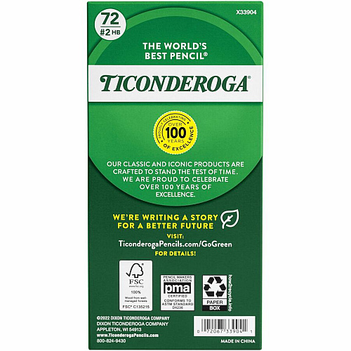 Ticonderoga No. 2 Pencils #2 - Yellow Cedar Barrel - 72 / Box (33904)