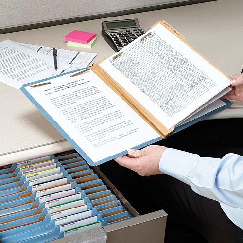 Smead 2/5 Tab Cut Letter Recycled Classification Folder 8 1/2" x 11" - 2" Expansion - 2 x 2K Fastener(s) - 2" Fastener Capacity - Top Tab Location - Right of Center Tab Position - 2 Divider(s) - 25 pt. - Pressboard - Blue - Tear Resistant Gusset - (14021)