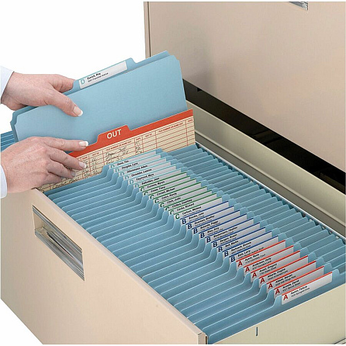Smead 2/5 Tab Cut Letter Recycled Classification Folder 8 1/2" x 11" - 2" Expansion - 4 x 2K Fastener(s) - 1" Fastener Capacity, 2" Fastener Capacity - Top Tab Location - Right of Center Tab Position - 1 Divider(s) - 25 pt. - Pressboard - Blue - H (13721)