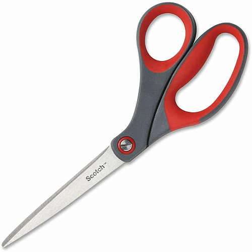 Scotch Precision Scissors - Bent Handles 8" Overall Length - Left/Right - Stainless Steel - Red, Gray - 1 Each (1448B)
