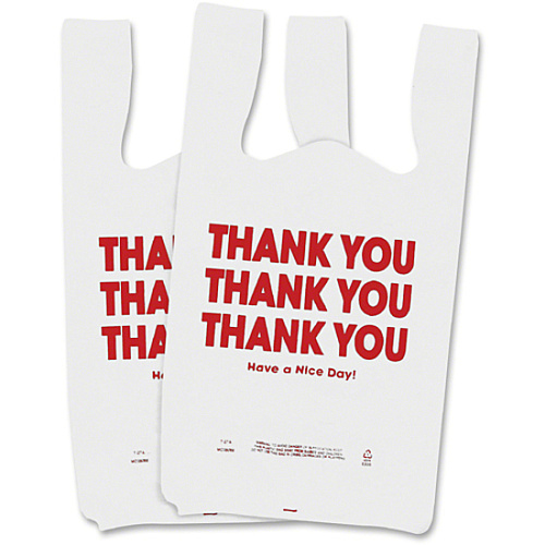 COSCO Thank You Plastic Bags 22" Length x 11" Width x 0.55 mil (14 Micron) Thickness - High Density - White - Plastic - 250 / Box (063036)