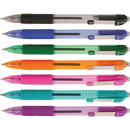 Zebra Z-Grip Retractable Ballpoint Pens 1 mm Medium Pen Point - Retractable - Assorted Ink - Assorted Barrel - 7 / Pack (22276)