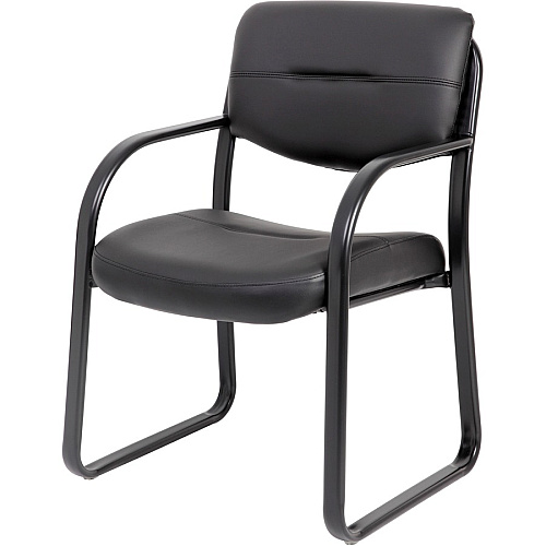 Boss Guest Chair Black Seat Color - LeatherPlus Seat Material - Black Frame Color - Steel Frame Material - Sled Base - 1 Each (VSBO9529)
