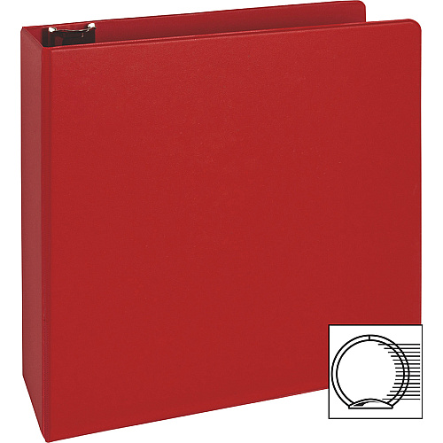 Business Source Basic Round Ring Binders 3" Binder Capacity - Letter - 8 1/2" x 11" Sheet Size - Fastener(s): Round Ring - Vinyl - Red - 1.68 lb - 1 Each (BSN28770)