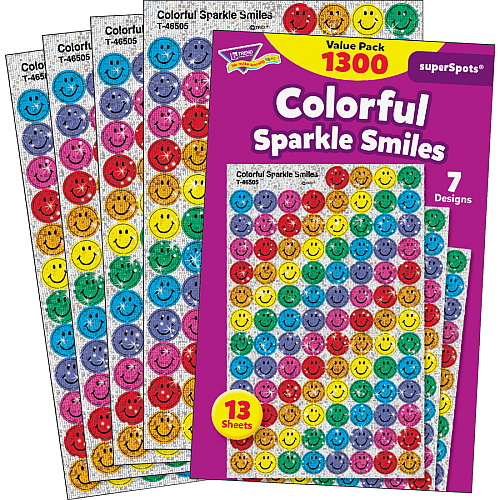 Trend SuperSpots Variety Pack Stickers 1300 x Smilies Shape - Self-adhesive - Acid-free, Non-toxic, Photo-safe - Assorted - 1300 / Pack (T46909)