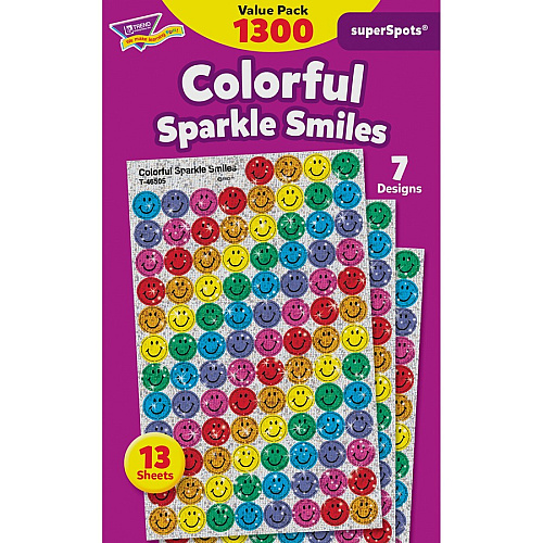 Trend SuperSpots Variety Pack Stickers 1300 x Smilies Shape - Self-adhesive - Acid-free, Non-toxic, Photo-safe - Assorted - 1300 / Pack (T46909)