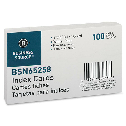 Business Source Plain Index Cards 5" Width x 3" Length - 100 / Pack (BSN65258)