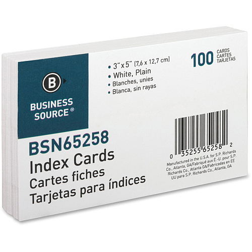 Business Source Plain Index Cards 5" Width x 3" Length - 100 / Pack (BSN65258)