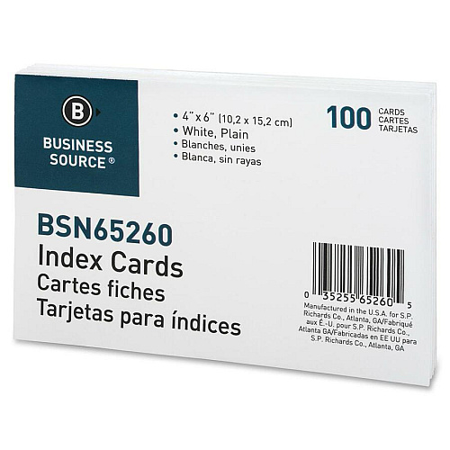 Business Source Plain Index Cards 6" Width x 4" Length - 100 / Pack (BSN65260)