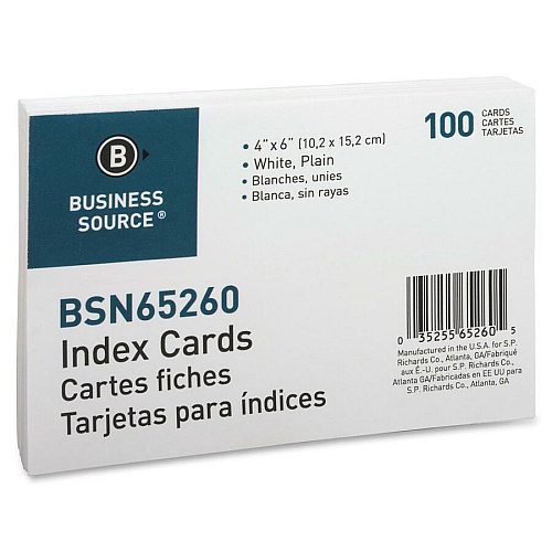 Business Source Plain Index Cards 6" Width x 4" Length - 100 / Pack (BSN65260)